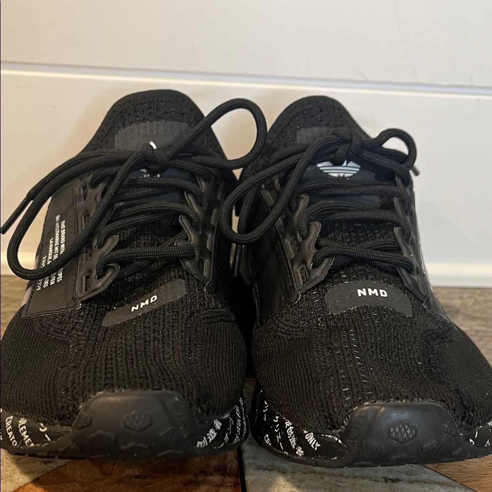 Adidas NMD R1 V2 Script Black Athletic Sneakers - Men's Size 5 - Picture 7 of 9